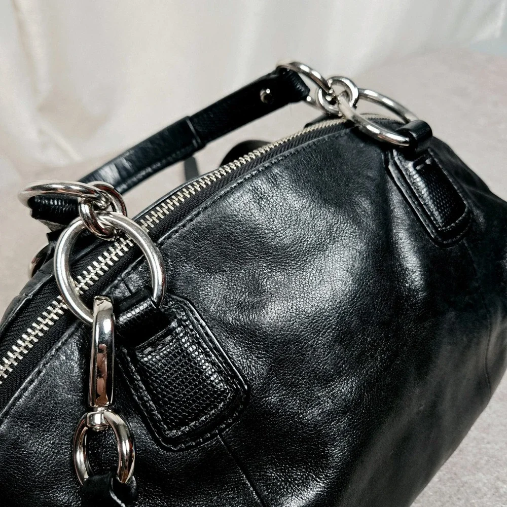 COACH #F22304 Kristen Black Leather Double-Zip Satchel Shoulder Bag